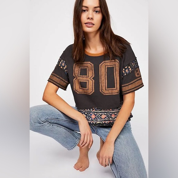 FREE PEOPLE We the Free football jersey crop t shirt - Picture 1 of 5